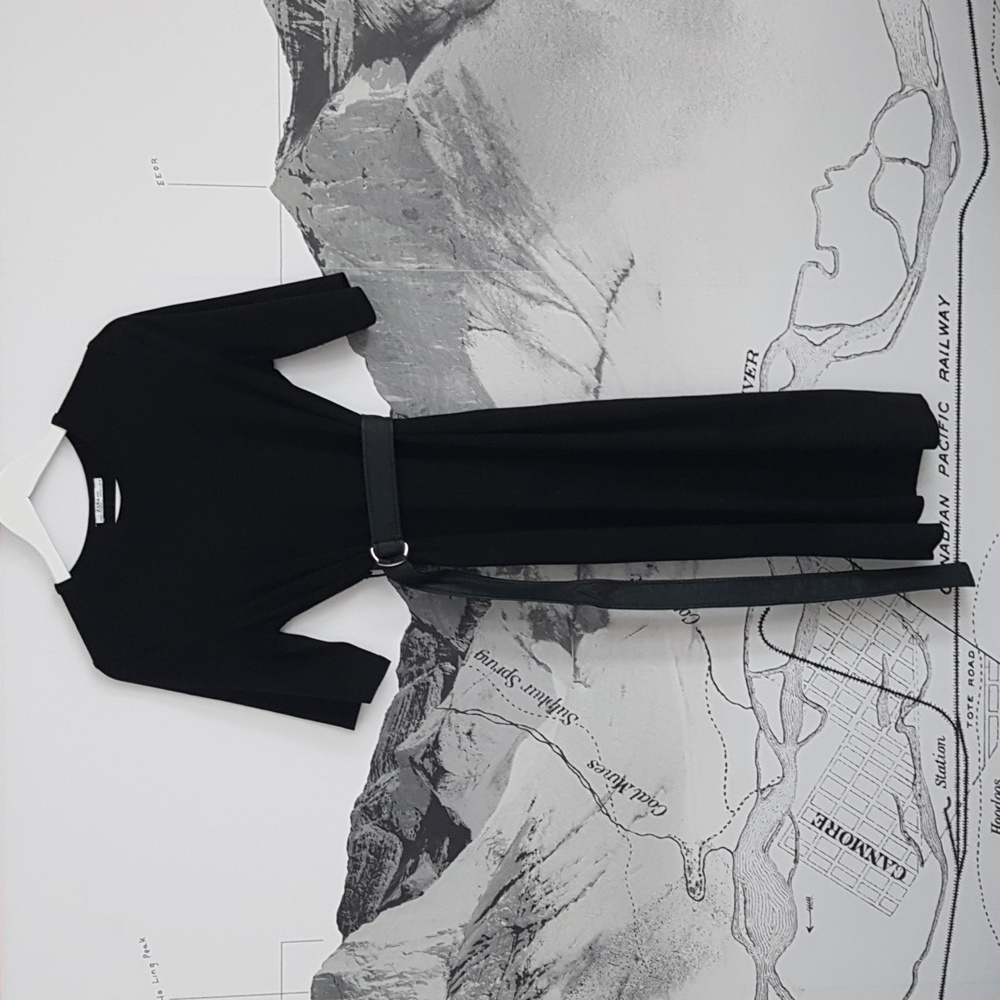 Zara Micro Suede Black Midi Dress with Attached Leather Belt & Silver Buckle